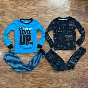 4pc Carter’s Boys Size 8 8A Long Sleeve 100% Cotton Pajamas Gamer Blue Black EUC